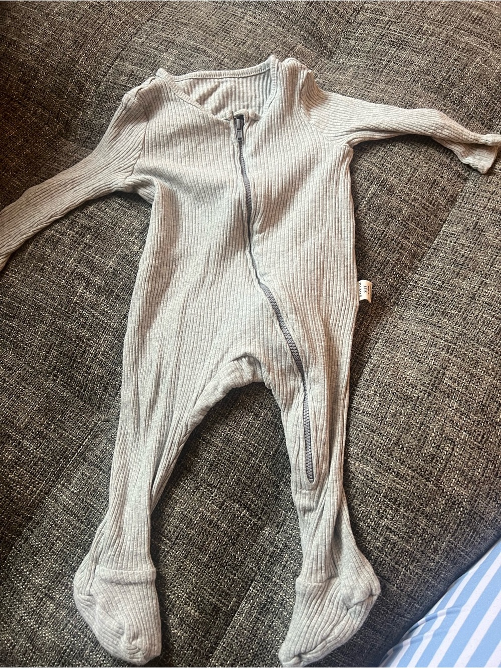 SHEIN Ribbed Footed One-Piece in Light Gray